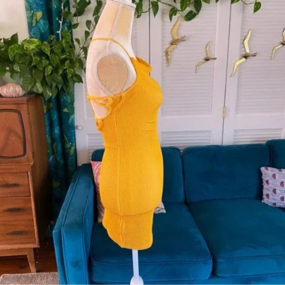 Urban Outfitters | Tyra Strappy Back Mini Dress Orange Textured Rib Knit Medium - Picture 9 of 16